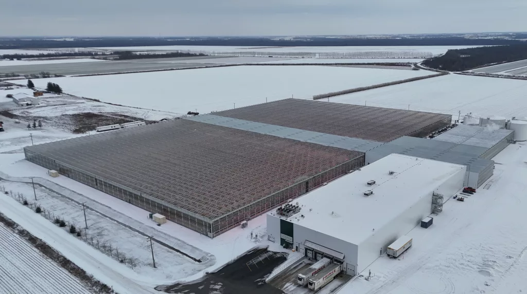 Skyview of the VegPro Folia Greenhouse in Sherrington QC